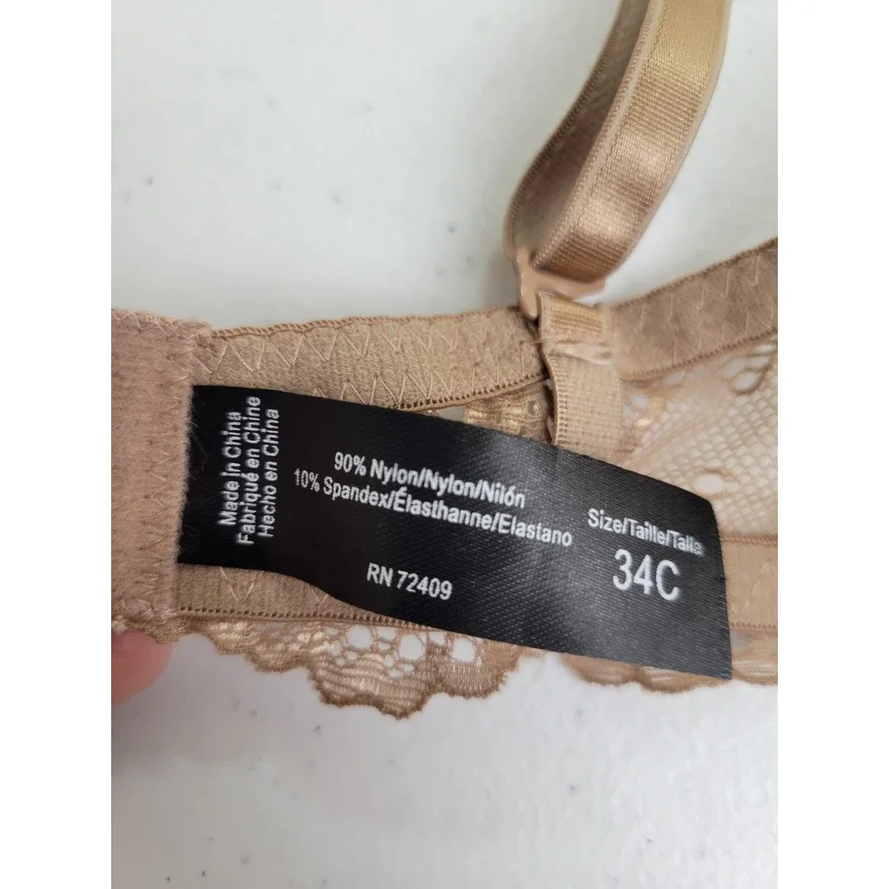 Rene Rofe Push Up Bra Underwire Floral Lace Romantic Chic Tan Brown Sz 34C - Picture 6 of 8